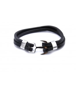 Bracelet Cuir noir - Ancre...